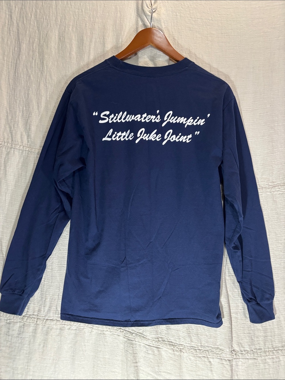 Eskimo Joe’s Stillwater OK Graphic Long Sleeve Shirt Navy Blue Hanes Beefy T Med - Picture 6 of 7